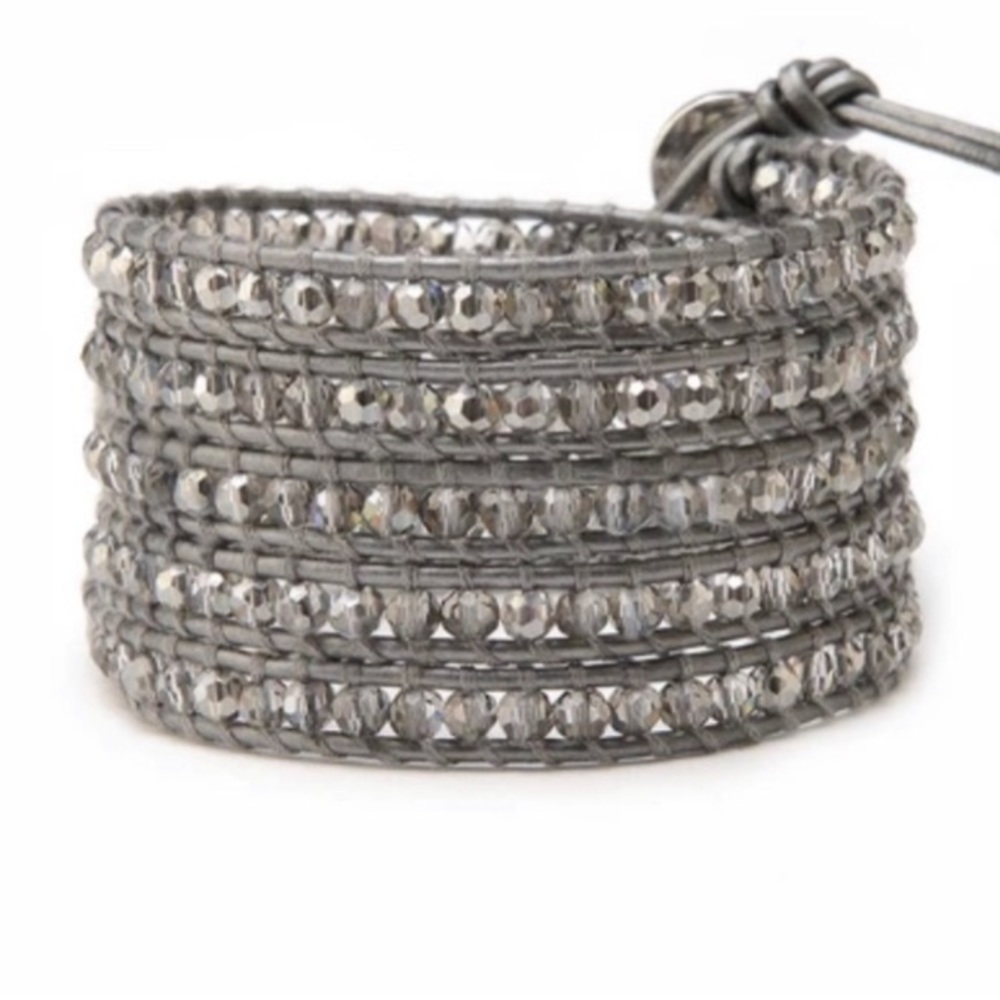 NIP Grey Crystals on Dark Grey Beaded Wrap Bracelet